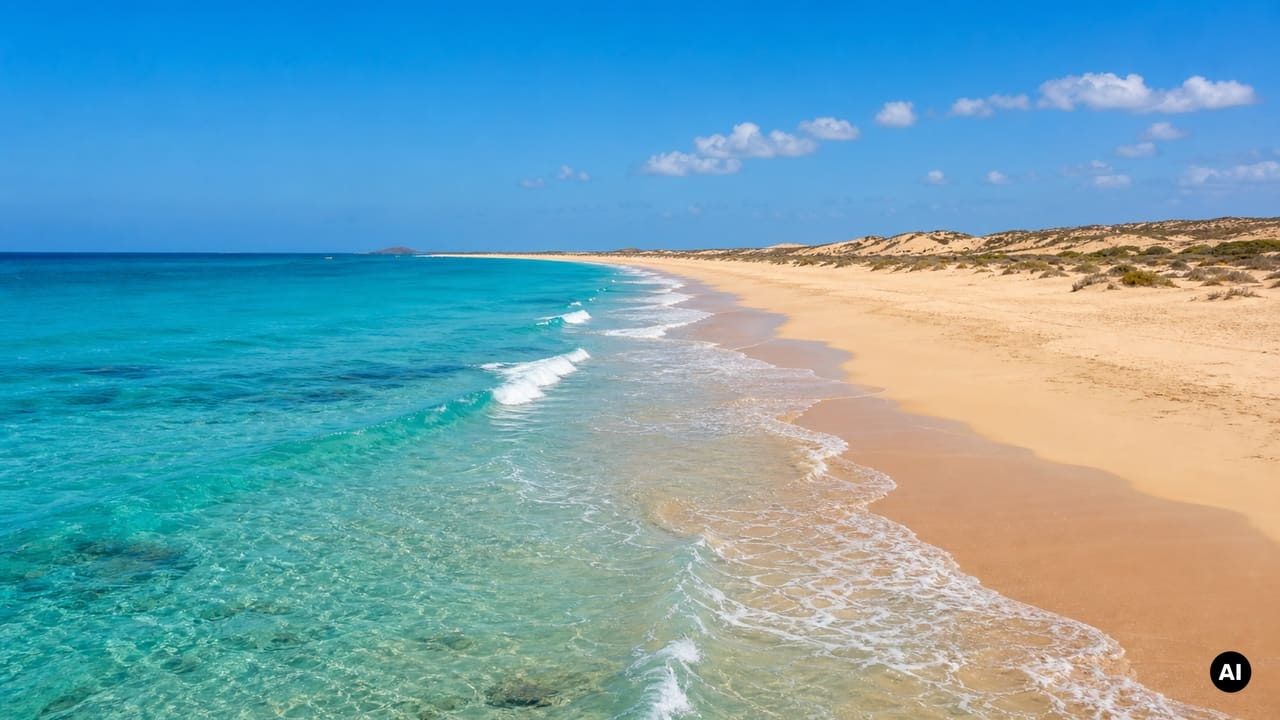 Praia da Ilha do Sal com mar turquesa