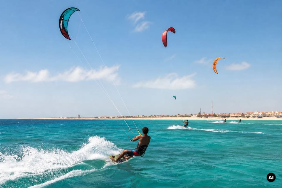 Kitesurf na praia de Santa Maria, Ilha do Sal
