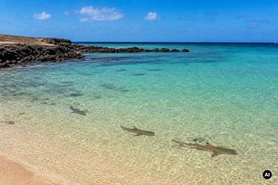 Baía dos tubarões (Shark Bay) na Ilha do Sal